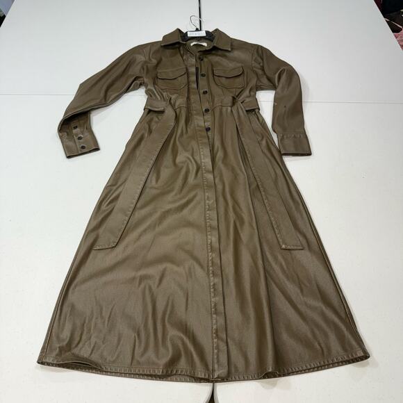 Marissa Webb Green Faux Leather belted Dress Size 6 - Picture 3 of 10